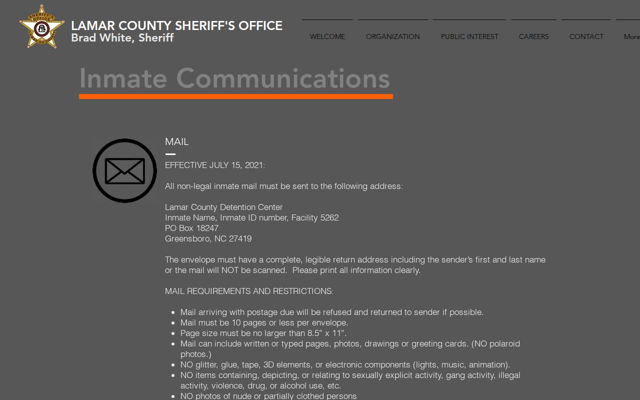 Lamar County arrest custody and inmate contact rules