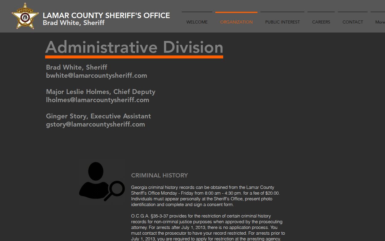 Lamar County arrest records at the sheriff records division